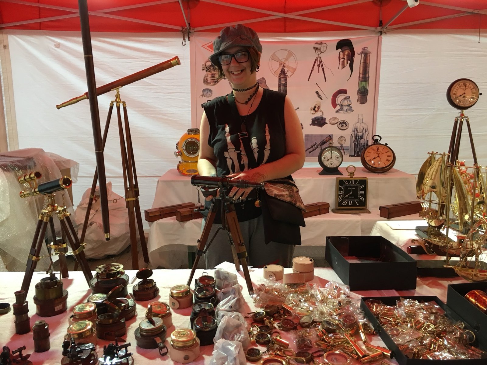 Telescopes, compasses and brass collectibles
