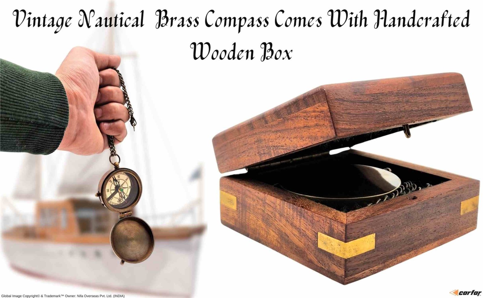 Brass Compass in Wooden Box